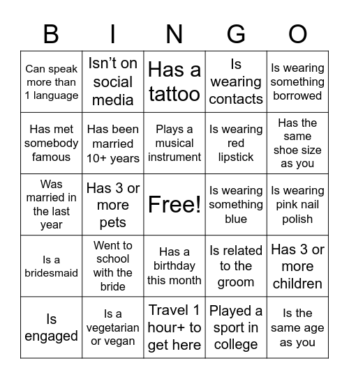 Find the Guest Bingo Card