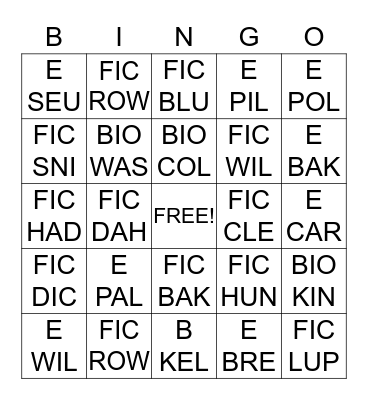 CALL NUMBER BINGO Card