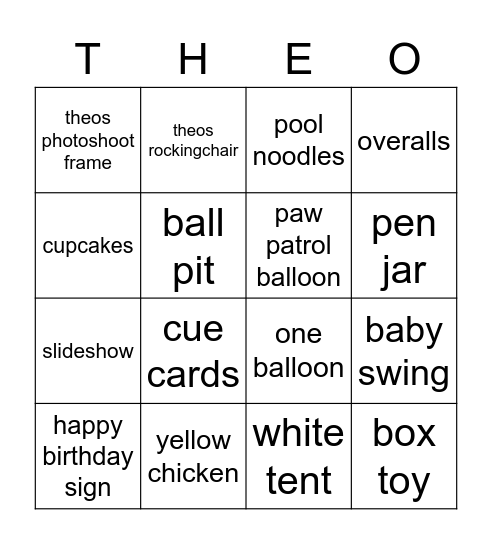 theos bingo match Bingo Card