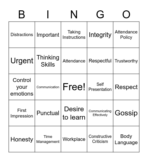 Weeks One Through Three Review Bingo Card