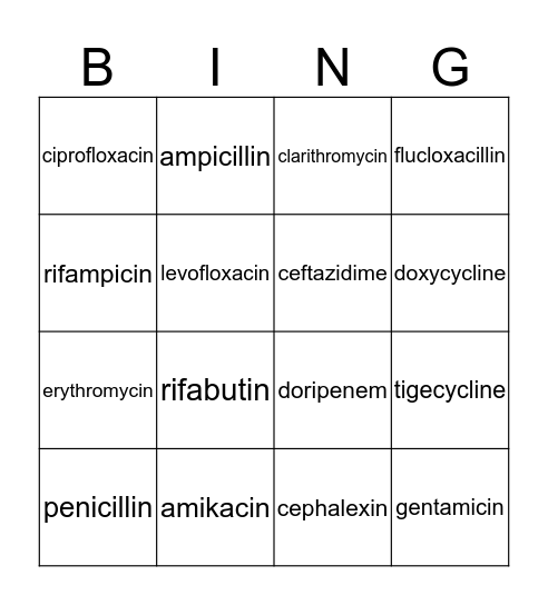 ANTIBIOTICS Bingo Card