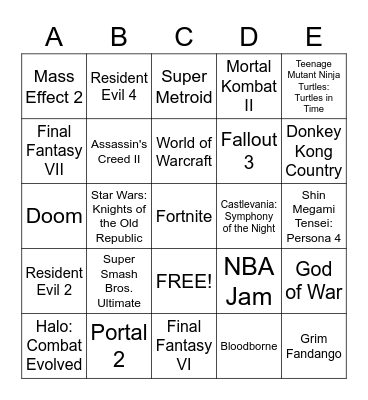 VIDEO GAMES 2023 Bingo Card