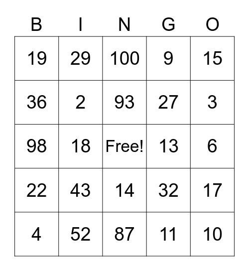 Adding and Subtracting Bingo Card