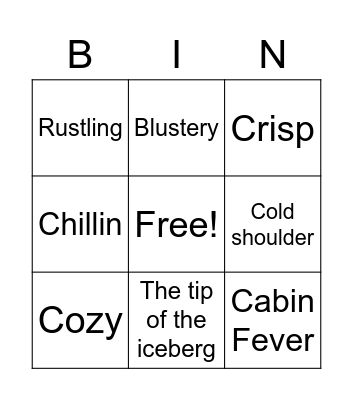 Vocabulary weather Bingo Card