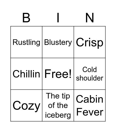 Vocabulary weather Bingo Card