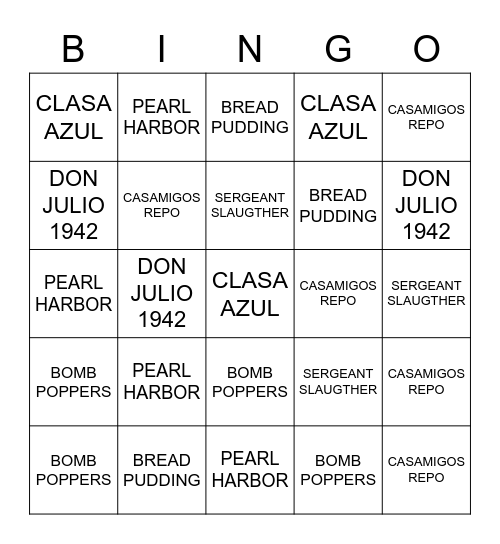 BOMBS AWAY Bingo Card