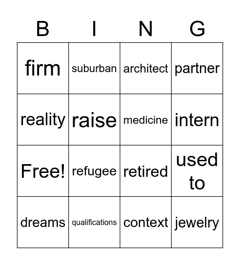 Vocabulary Unit 1 Lessons 1 and 2 Bingo Card