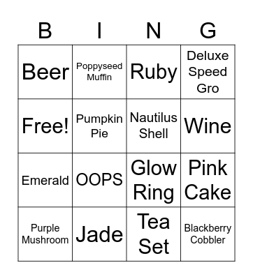 Tea Set Bingo Card