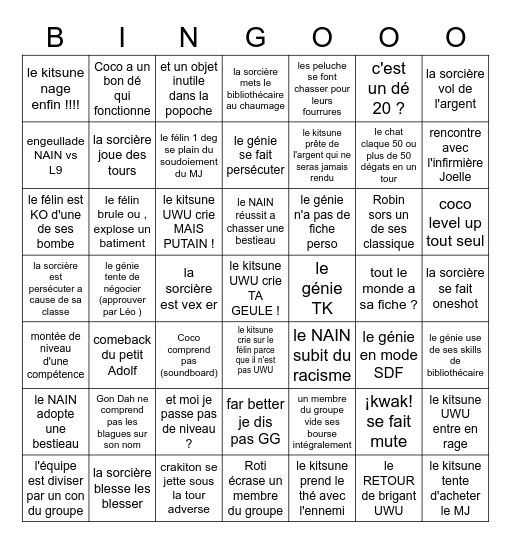 Faire sentences Bingo Card