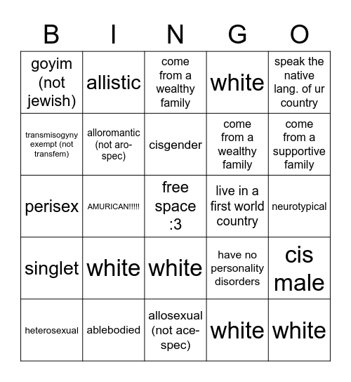 privilege maker Bingo Card