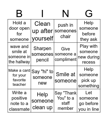 Random Acts of Kindness Bingo Card