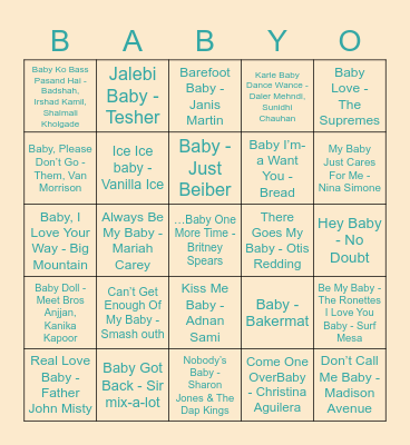 BABY SHOWER MUSIC BINGO Card