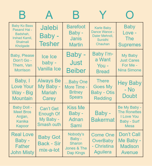 BABY SHOWER MUSIC BINGO Card