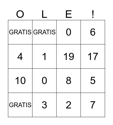 Los Numeros Bingo Card