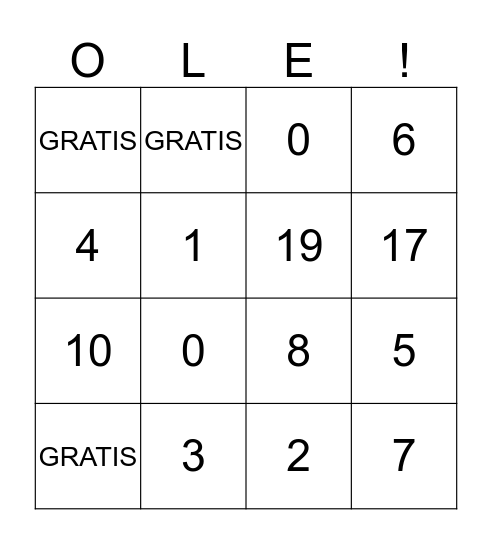 Los Numeros Bingo Card