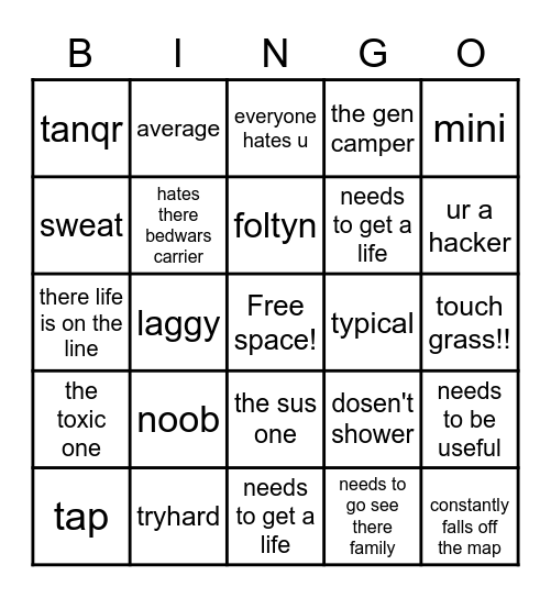 bedwars bingo Card