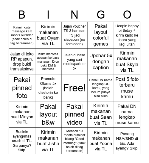 Ofams Mission Bingo Card