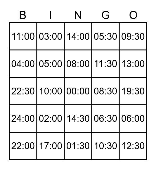 Bingo de horas Bingo Card