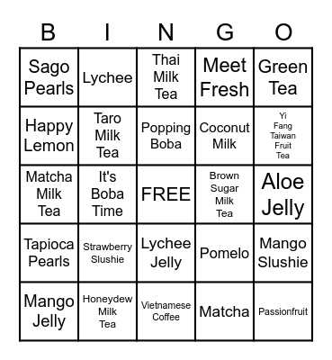 BOBA BINGO Card