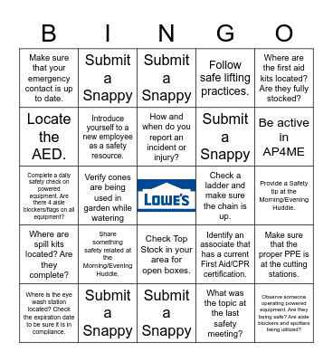 Lowe's Safety Bingo Card
