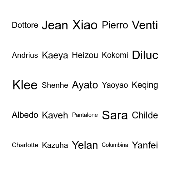 Dottore’s Bingo Card