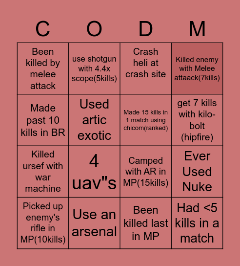 CODM Bingo Card