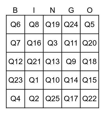 Work Session 2 Bingo Card
