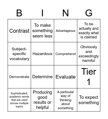 Vocabulary Bingo Card