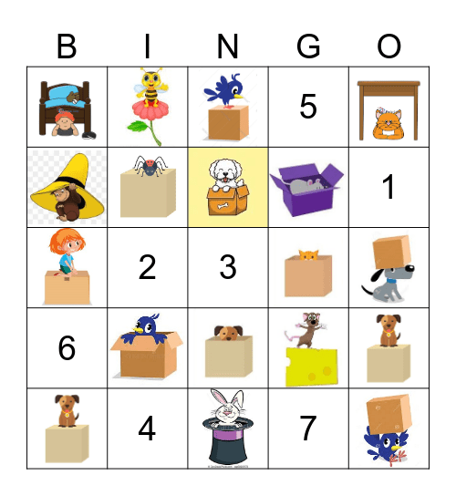 Prepositions in & on & under Bingo Card