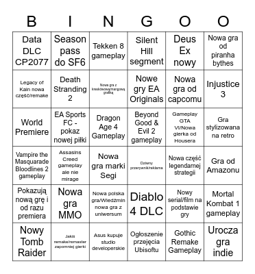 Summer Game Festival Bingo Card