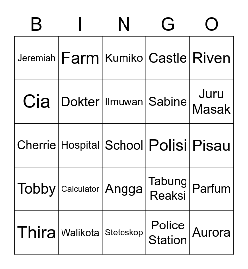 Jeremiah's Bingo Card