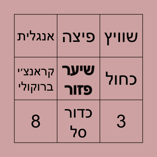 יום הולדת סיוון Bingo Card