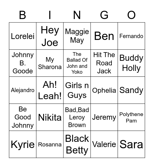 Girls 'n' Guys Bingo Card