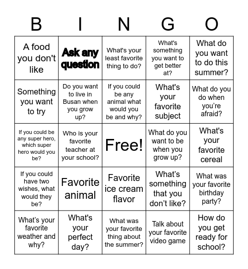 Conversation Bingo Card