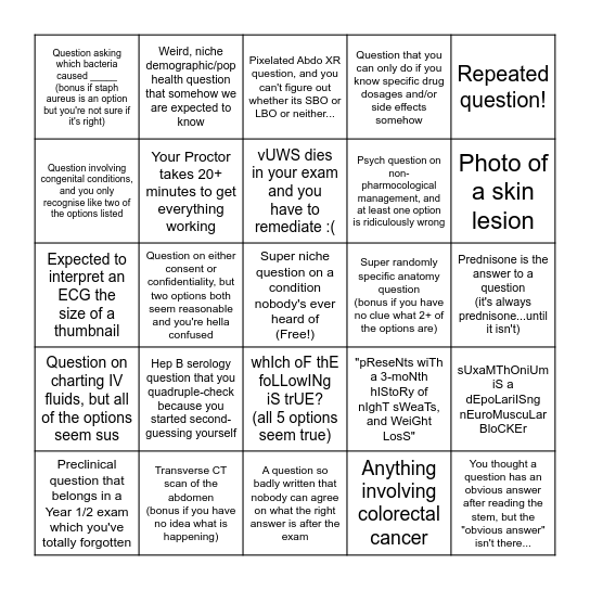 WSU MCQ Bingo Card