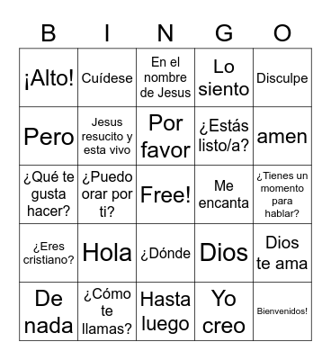 Spanish for Peru Bingo Card