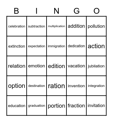 tion- words Bingo Card
