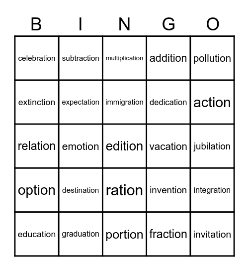 tion- words Bingo Card
