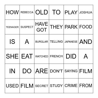 Second English Bingo Card
