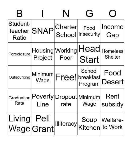 Poverty Savvy Bingo Card