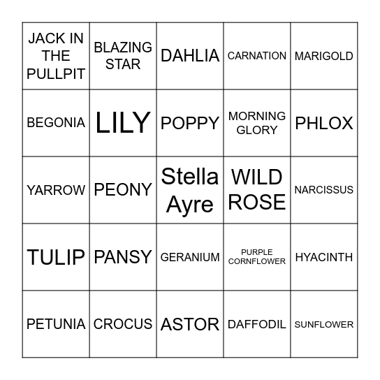 WILD FLOWER BINGO Card