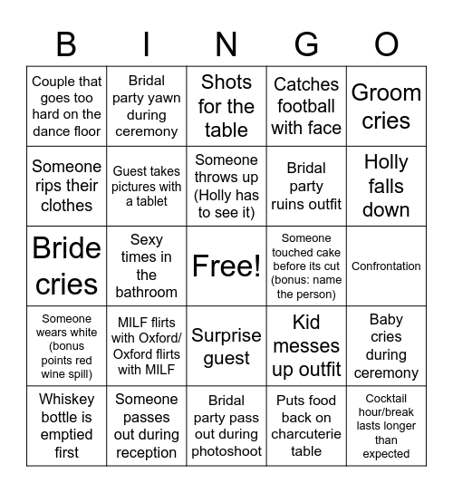 Swamp Pygmy Wedding BINGO Card