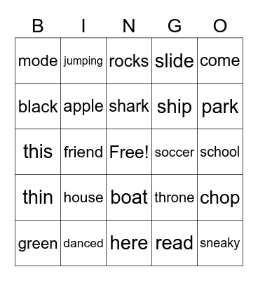 Phonics Bingo Card