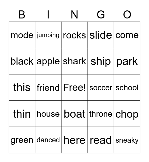 Phonics Bingo Card