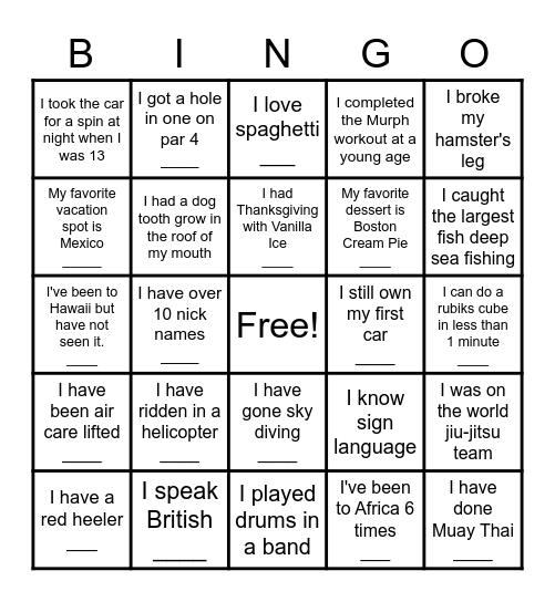 *Williams Wild West Reunion Bingo Card