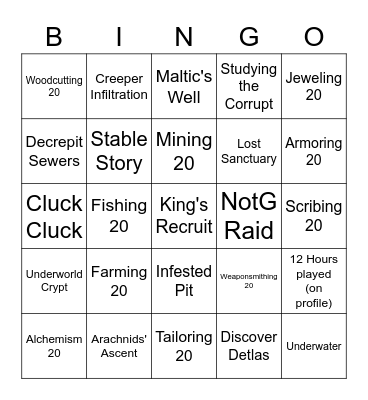 Wynncraft Low Level Bingo Card