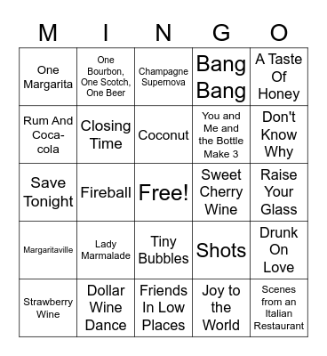 Wine and Drinks Bingo Card