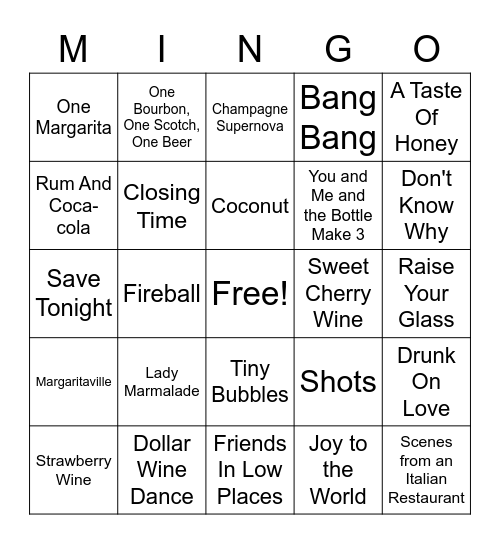 Wine and Drinks Bingo Card