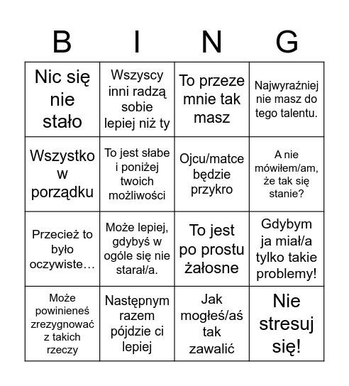 Porażkowe bingo Card