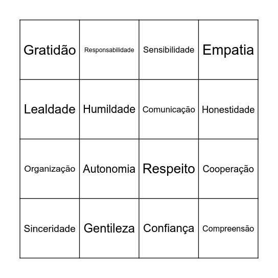 Bingo de qualidades Bingo Card